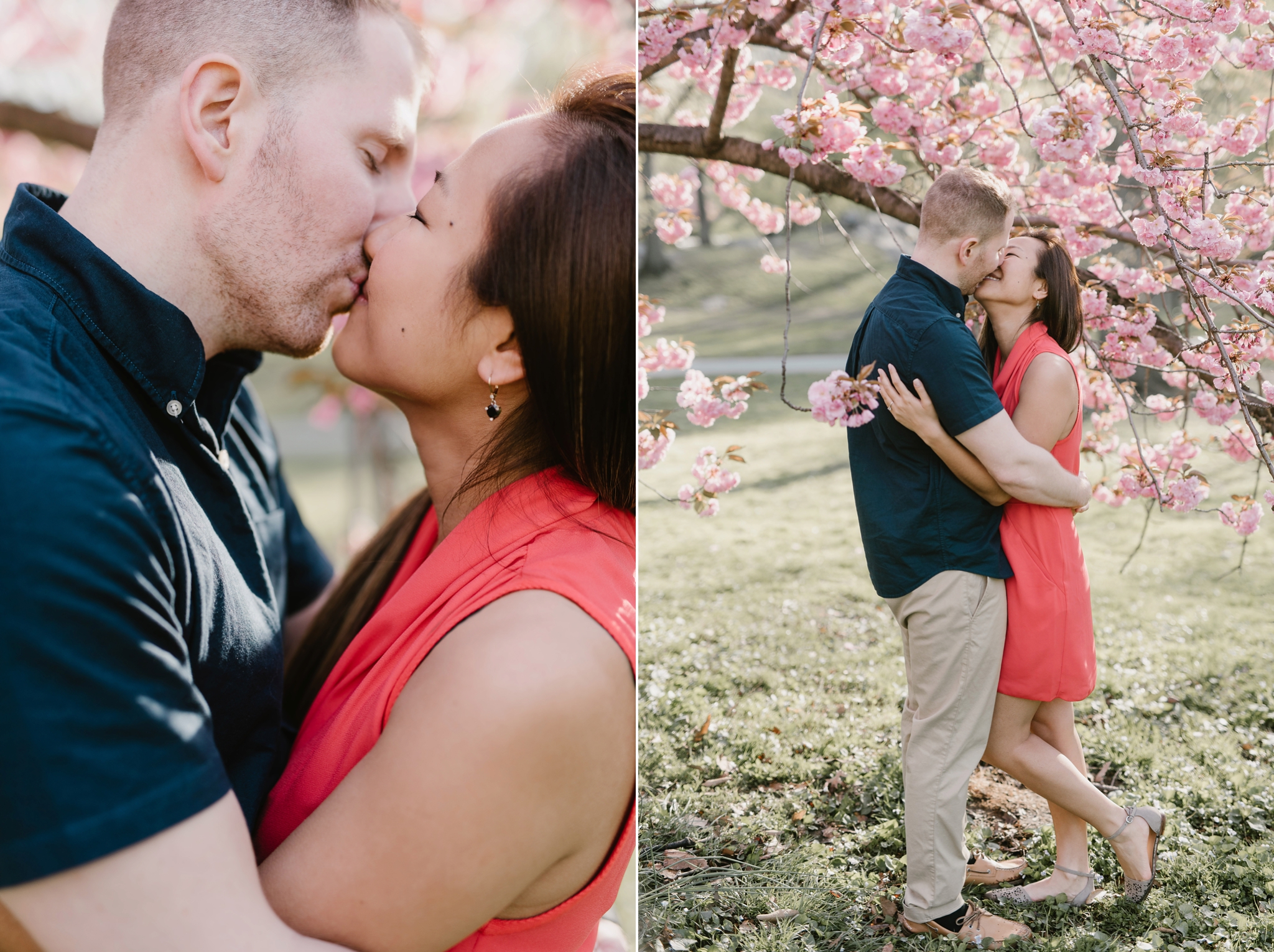 spring central park engagement photos cherry blossoms lindsay hackney
