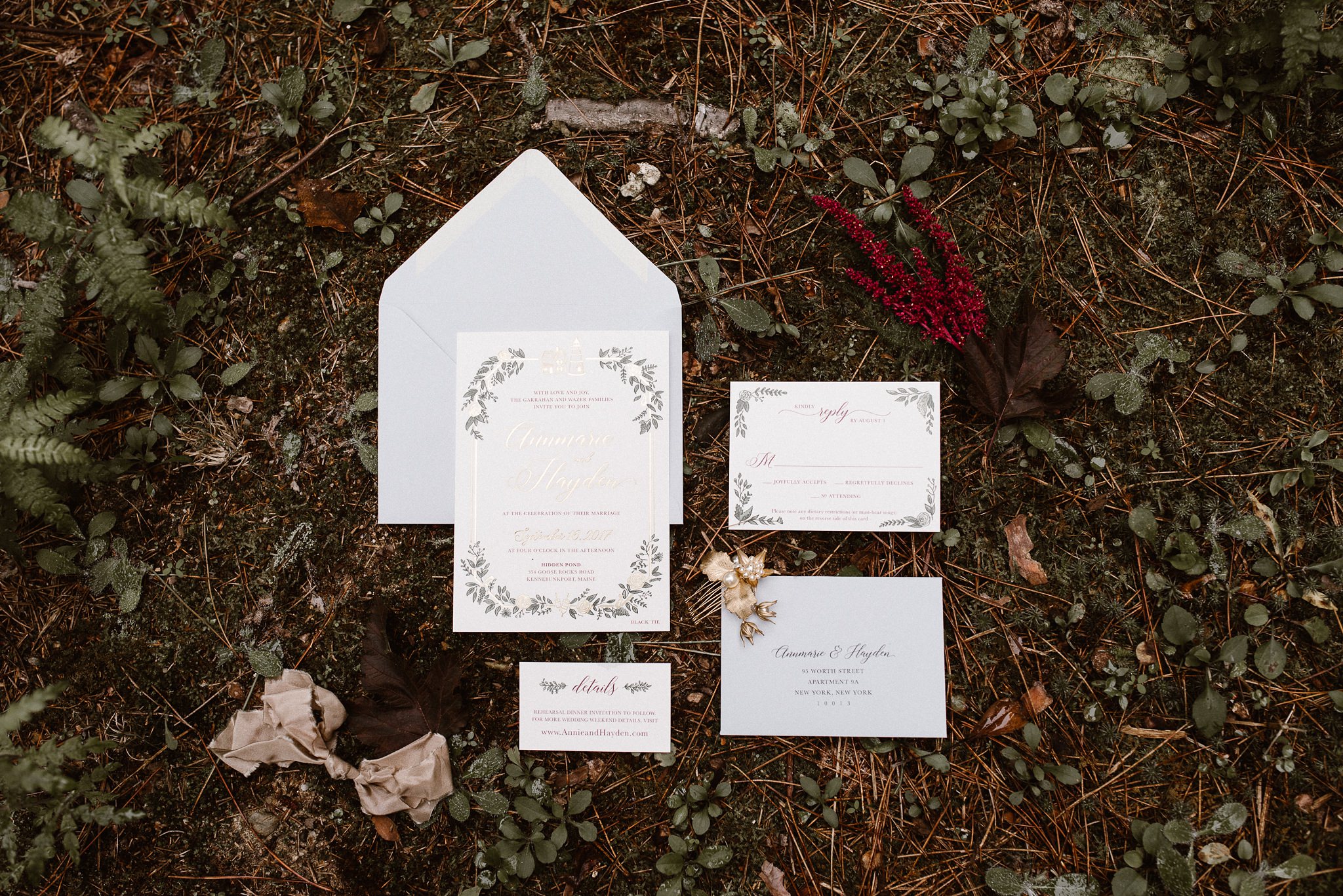Bonomo paper co wedding invitations hidden pond Maine